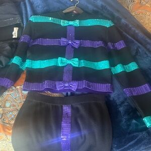 St. John Collection Black Ensemble with Teal and Purple Details
